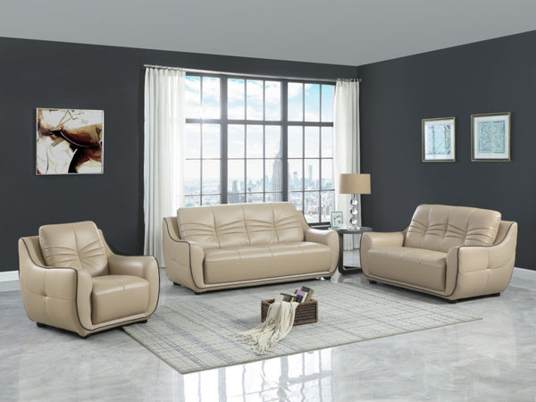 HomeRoots Three Piece Indoor Beige Genuine Leather Seating Set for Six - Timeless Comfort & Style 221" X 37" X 36" 329506