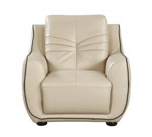 HomeRoots Three Piece Indoor Beige Genuine Leather Seating Set for Six - Timeless Comfort & Style 221" X 37" X 36" 329506