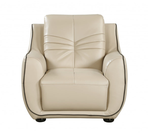 HomeRoots Three Piece Indoor Beige Genuine Leather Seating Set for Six - Timeless Comfort & Style 221" X 37" X 36" 329506