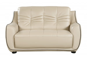 HomeRoots Three Piece Indoor Beige Genuine Leather Seating Set for Six - Timeless Comfort & Style 221" X 37" X 36" 329506
