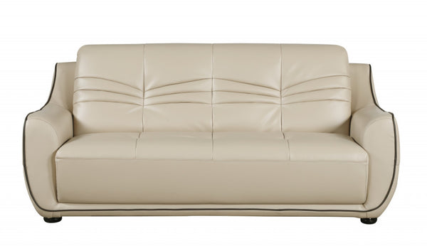 HomeRoots Three Piece Indoor Beige Genuine Leather Seating Set for Six - Timeless Comfort & Style 221" X 37" X 36" 329506