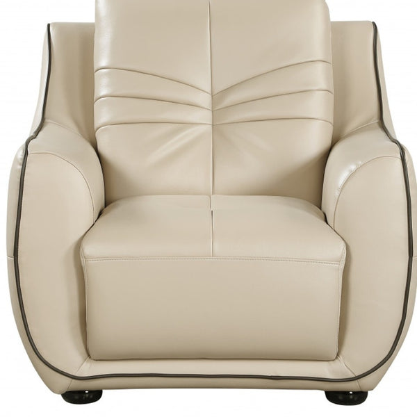 HomeRoots Three Piece Indoor Beige Genuine Leather Seating Set for Six - Timeless Comfort & Style 221" X 37" X 36" 329506