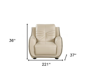 HomeRoots Three Piece Indoor Beige Genuine Leather Seating Set for Six - Timeless Comfort & Style 221" X 37" X 36" 329506