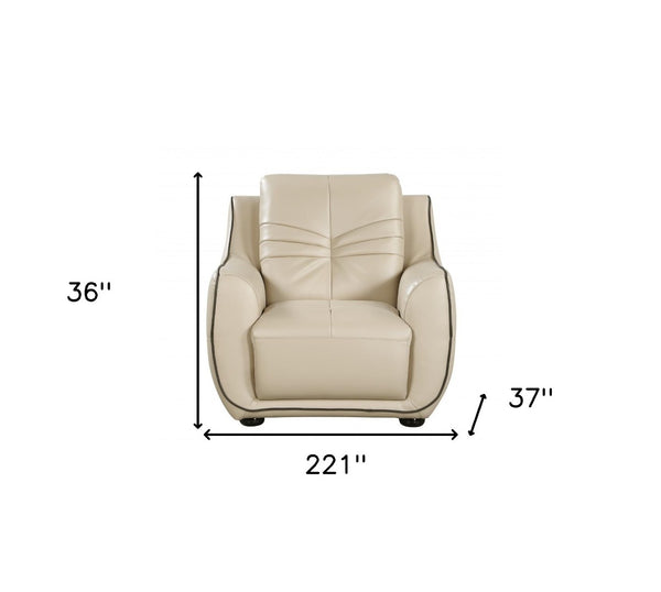 HomeRoots Three Piece Indoor Beige Genuine Leather Seating Set for Six - Timeless Comfort & Style 221" X 37" X 36" 329506
