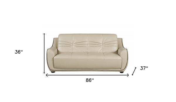 Homeroots 86" Beige Faux Leather Sofa With Black Legs   329507