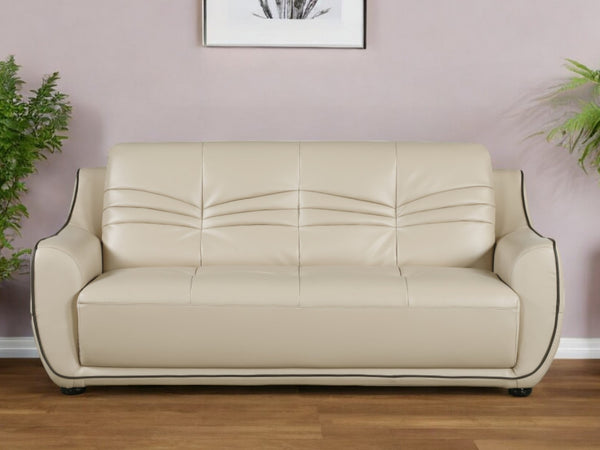 Homeroots 86" Beige Faux Leather Sofa With Black Legs   329507