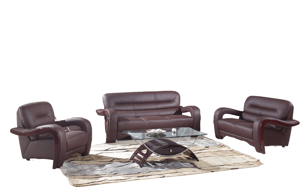 Homeroots Three Piece Indoor Brown Genuine Leather Six Person Seating Set   329510