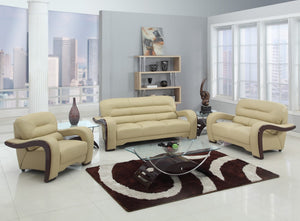 Homeroots Three Piece Indoor Beige Genuine Leather Six Person Seating Set   329514