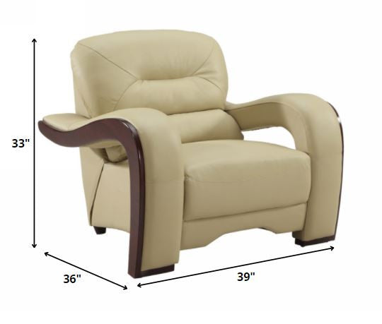 Homeroots Three Piece Indoor Beige Genuine Leather Six Person Seating Set   329514