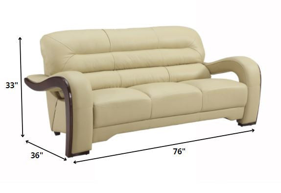 Homeroots Three Piece Indoor Beige Genuine Leather Six Person Seating Set   329514