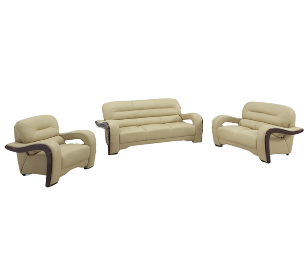 Homeroots Three Piece Indoor Beige Genuine Leather Six Person Seating Set   329514