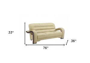 Homeroots 76" Beige Leather Sofa With Silver Legs   329515