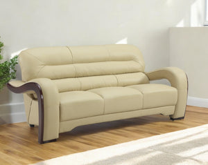 Homeroots 76" Beige Leather Sofa With Silver Legs   329515