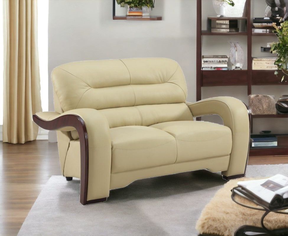 Homeroots 56" Beige And Dark Brown Faux Leather Love Seat   329516
