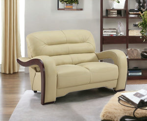 Homeroots 56" Beige And Dark Brown Faux Leather Love Seat   329516