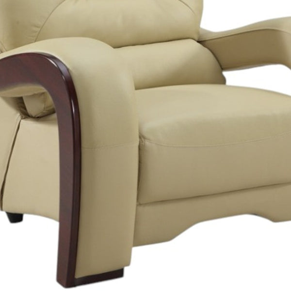 Homeroots 39" Beige And Brown Leather Arm Chair - Stylish Comfort With Curved Armrests For Elegant Interiors 39" X 36" X 33"  329517