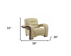 Homeroots 39" Beige And Brown Leather Arm Chair - Stylish Comfort With Curved Armrests For Elegant Interiors 39" X 36" X 33"  329517