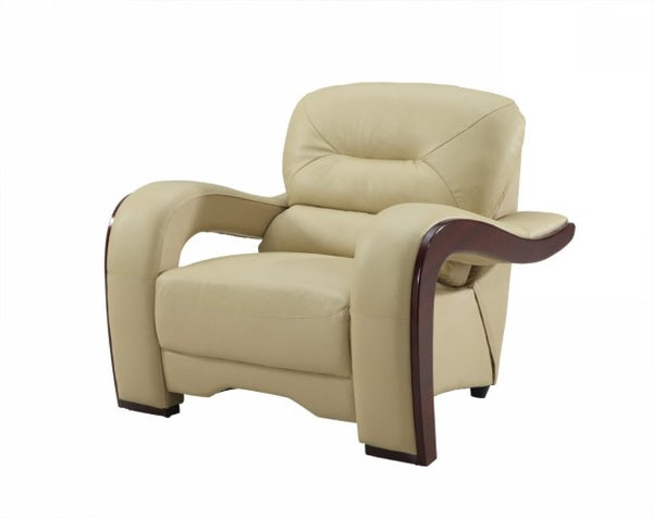 Homeroots 39" Beige And Brown Leather Arm Chair - Stylish Comfort With Curved Armrests For Elegant Interiors 39" X 36" X 33"  329517