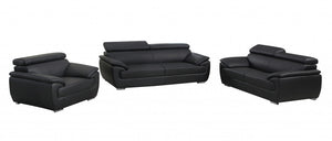Homeroots Three Piece Indoor Black Genuine Leather Six Person Seating Set Black  329518