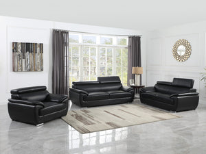 Homeroots Three Piece Indoor Black Genuine Leather Six Person Seating Set Black  329518