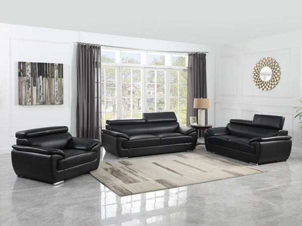 Homeroots Three Piece Indoor Black Genuine Leather Six Person Seating Set Black  329518