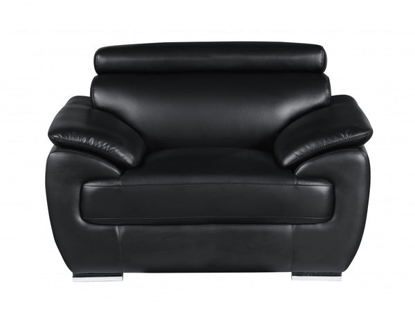 Homeroots Three Piece Indoor Black Genuine Leather Six Person Seating Set Black  329518