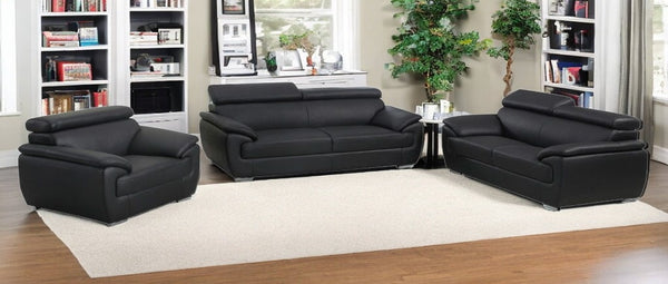 Homeroots Three Piece Indoor Black Genuine Leather Six Person Seating Set Black  329518