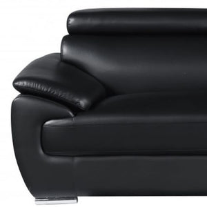 Homeroots 86" Black Leather Sofa With Silver Legs Black  329519