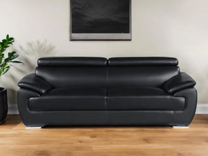 Homeroots 86" Black Leather Sofa With Silver Legs Black  329519