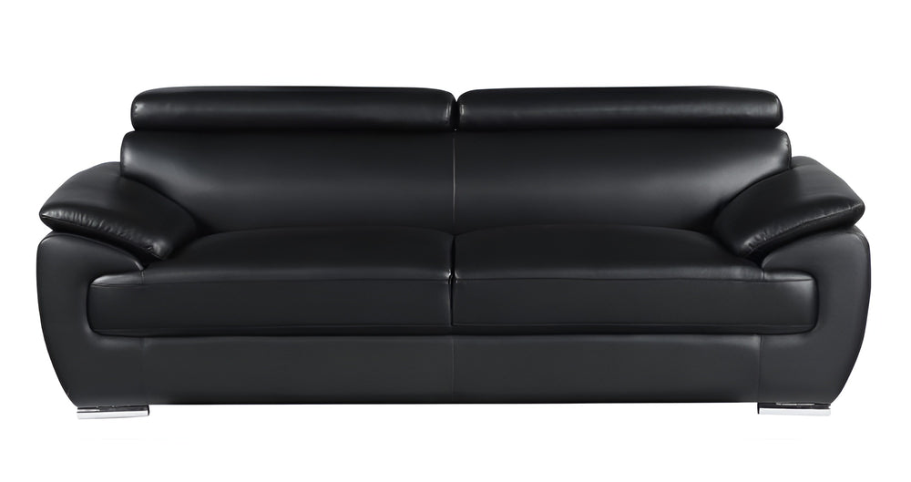 Homeroots 86" Black Leather Sofa With Silver Legs Black  329519
