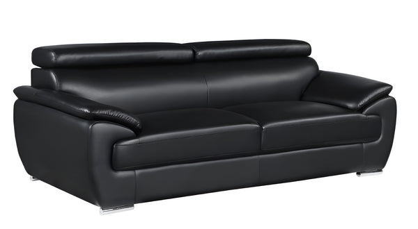 Homeroots 86" Black Leather Sofa With Silver Legs Black  329519