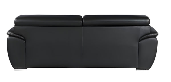 Homeroots 86" Black Leather Sofa With Silver Legs Black  329519