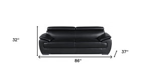 Homeroots 86" Black Leather Sofa With Silver Legs Black  329519