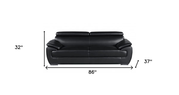 Homeroots 86" Black Leather Sofa With Silver Legs Black  329519