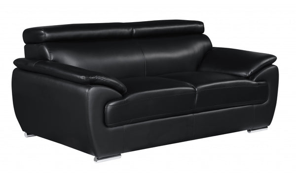Homeroots 69" Black And Silver Faux Leather Loveseat Black  329520