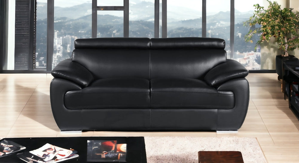 Homeroots 69" Black And Silver Faux Leather Loveseat Black  329520