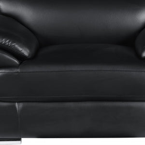 HomeRoots 38" Genuine Leather Chair and a Half - Modern Comfort with Durable Frame for Stylish Living Spaces Black 329521