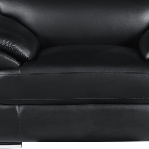 HomeRoots 38" Genuine Leather Chair and a Half - Modern Comfort with Durable Frame for Stylish Living Spaces Black 329521