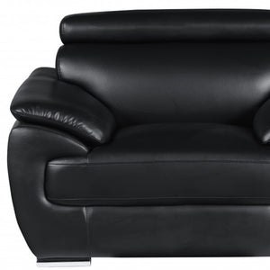 HomeRoots 38" Genuine Leather Chair and a Half - Modern Comfort with Durable Frame for Stylish Living Spaces Black 329521