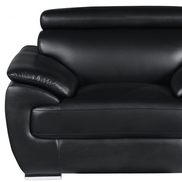HomeRoots 38" Genuine Leather Chair and a Half - Modern Comfort with Durable Frame for Stylish Living Spaces Black 329521