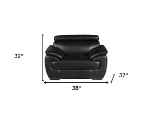 HomeRoots 38" Genuine Leather Chair and a Half - Modern Comfort with Durable Frame for Stylish Living Spaces Black 329521