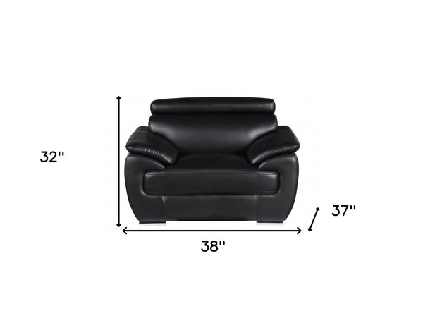 HomeRoots 38" Genuine Leather Chair and a Half - Modern Comfort with Durable Frame for Stylish Living Spaces Black 329521