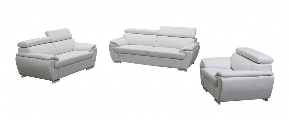 Homeroots Three Piece Indoor White Genuine Leather Six Person Seating Set White  329522