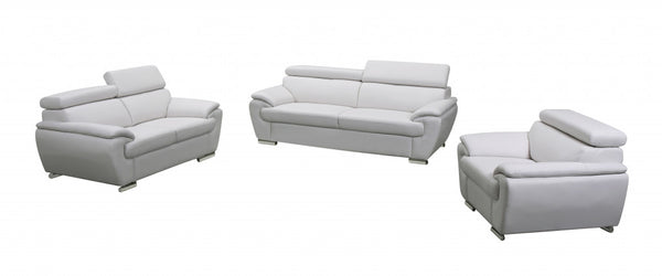 Homeroots Three Piece Indoor White Genuine Leather Six Person Seating Set White  329522