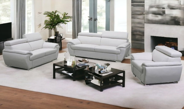 HomeRoots Three Piece Indoor White Genuine Leather Seating Set – Stylish Comfort for Six, Perfect for Any Décor! 329522