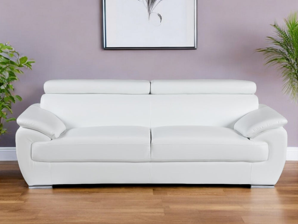 Homeroots 86" White Leather Sofa With Silver Legs White  329523