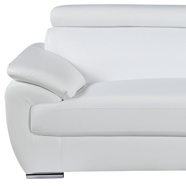 HomeRoots 86" White Leather Sofa – Contemporary Comfort with Silver Legs, Perfect for Modern Living Spaces! 329523