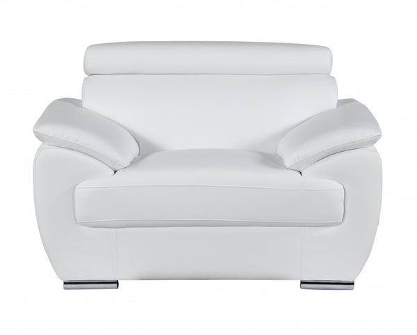 HomeRoots 38" Genuine Leather Chair and a Half - Modern Comfort with Durable Frame for Stylish Living Spaces White 329525