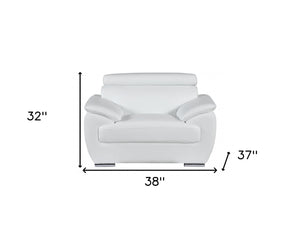 HomeRoots 38" Genuine Leather Chair and a Half - Modern Comfort with Durable Frame for Stylish Living Spaces White 329525