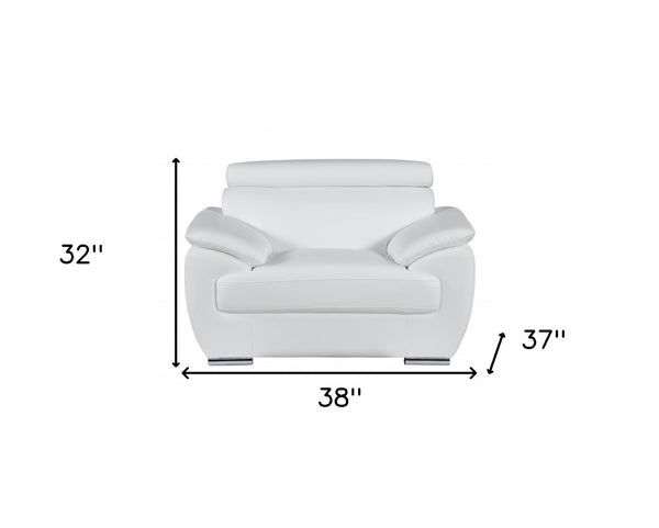 HomeRoots 38" Genuine Leather Chair and a Half - Modern Comfort with Durable Frame for Stylish Living Spaces White 329525